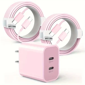 2-Pack USB-C Fast Charger with Dual Ports & 6FT C-to-C Cables for iPhone 15