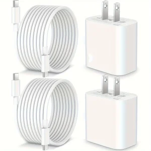 2-Pack 20W USB-C Fast Charger with 6FT C-to-C Cables