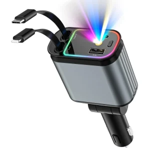 4-in-1 Retractable Car Charger with Starry Sky Night Light