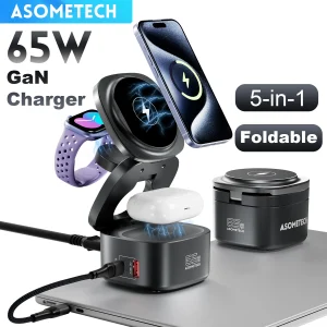 65W GaN 5-in-1 Foldable Wireless Charging Station with USB-C